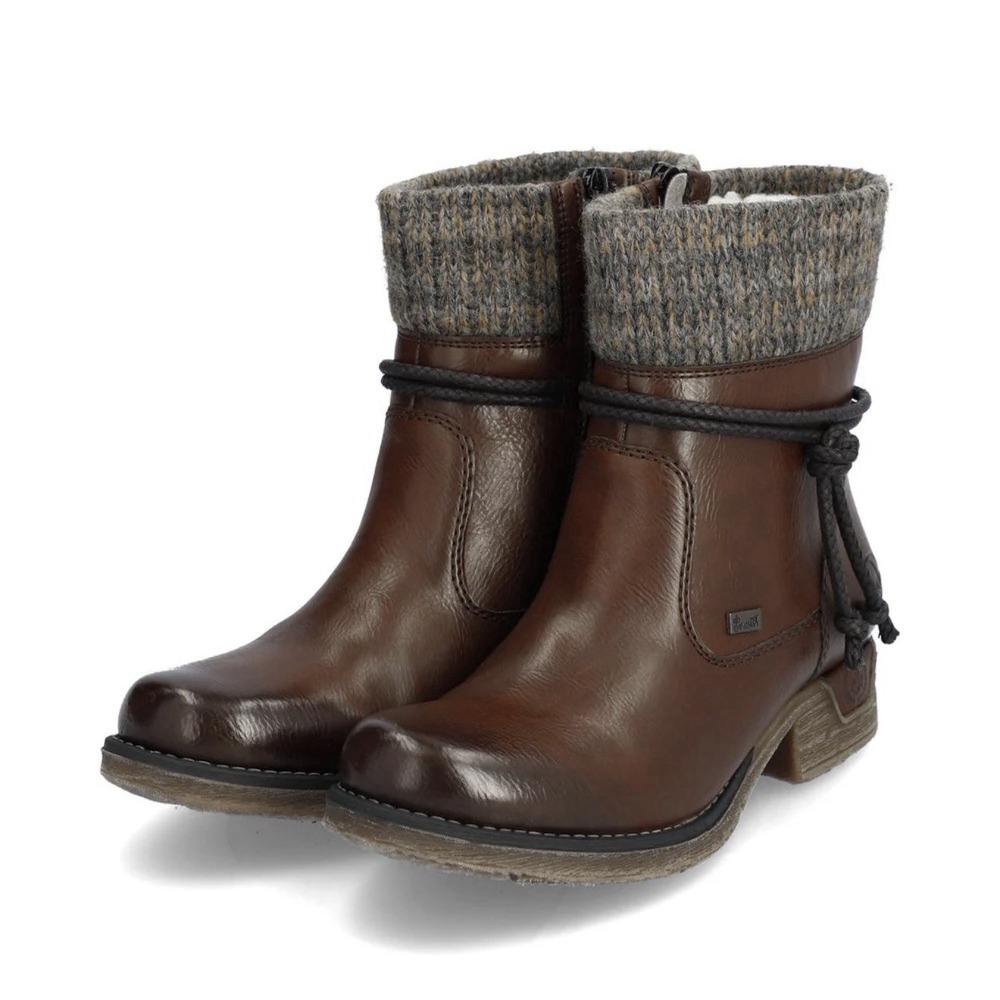 Rieker Fee 88 Wool Lined Sweater Tie Detail Sz 40 9 Zip Up Brown Ankle Boots EUC
